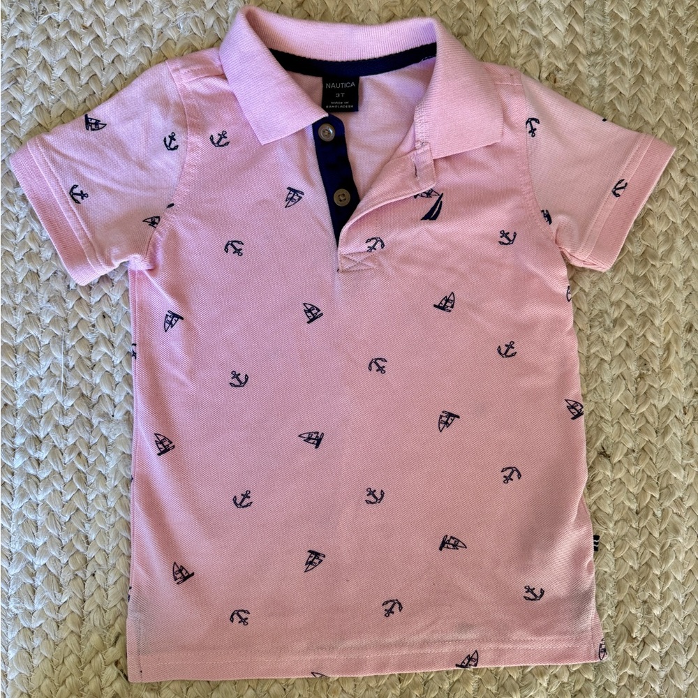 Nautica Kids Light Pink Polo with Nautical Print
